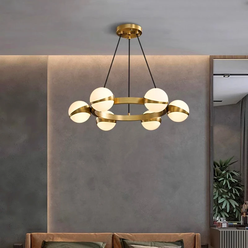 Gold Chandelier Nordic Design Ring Glass Lamp For Hall Hotel Living Dining Room Bedroom Study Kitchen Island Room Decor Lights