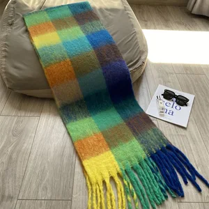 Lenço de inverno feminino original estúdios cachecóis estilo 2024 preto envoltório arco-íris azul colorido amarelo cachecol presente de natal 8 principais vendas cachecol verde e amarelo - №5