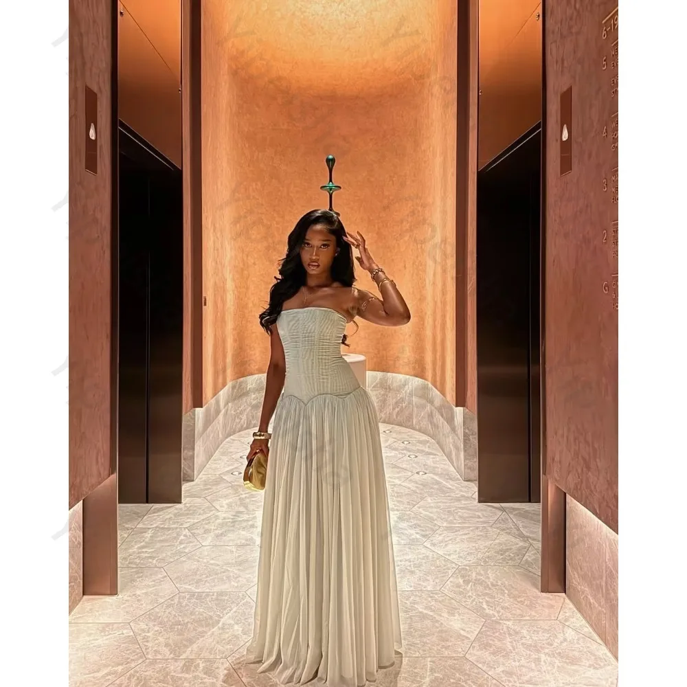 

Customized Chiffon White Evening Dresses A-line Strapless Elegant the Floor-Length High Quality for Bespoke Occasion Party Dress