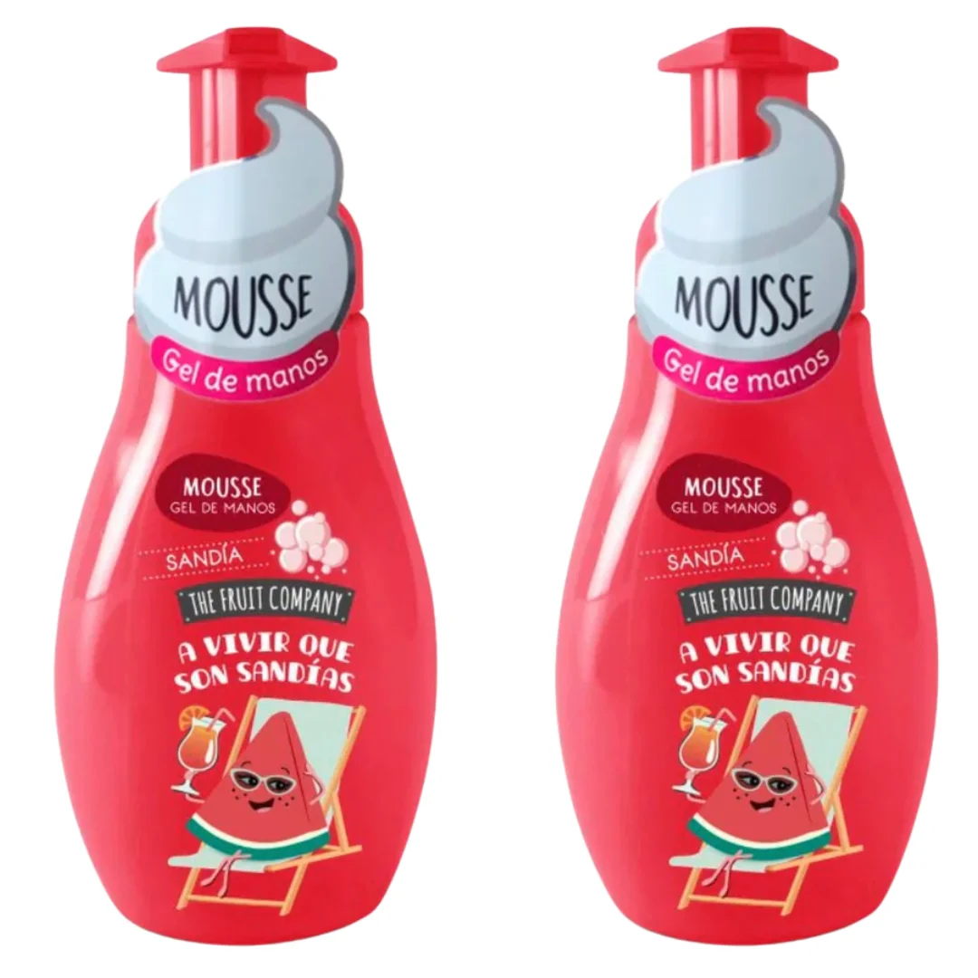 Pack 2 mousse de gel de manos aroma sandía - textura espumosa the fruit company.    fragancia suave limpiadora y refrescante the fruit company los aromas más virales y divertidos cuida tu piel con the