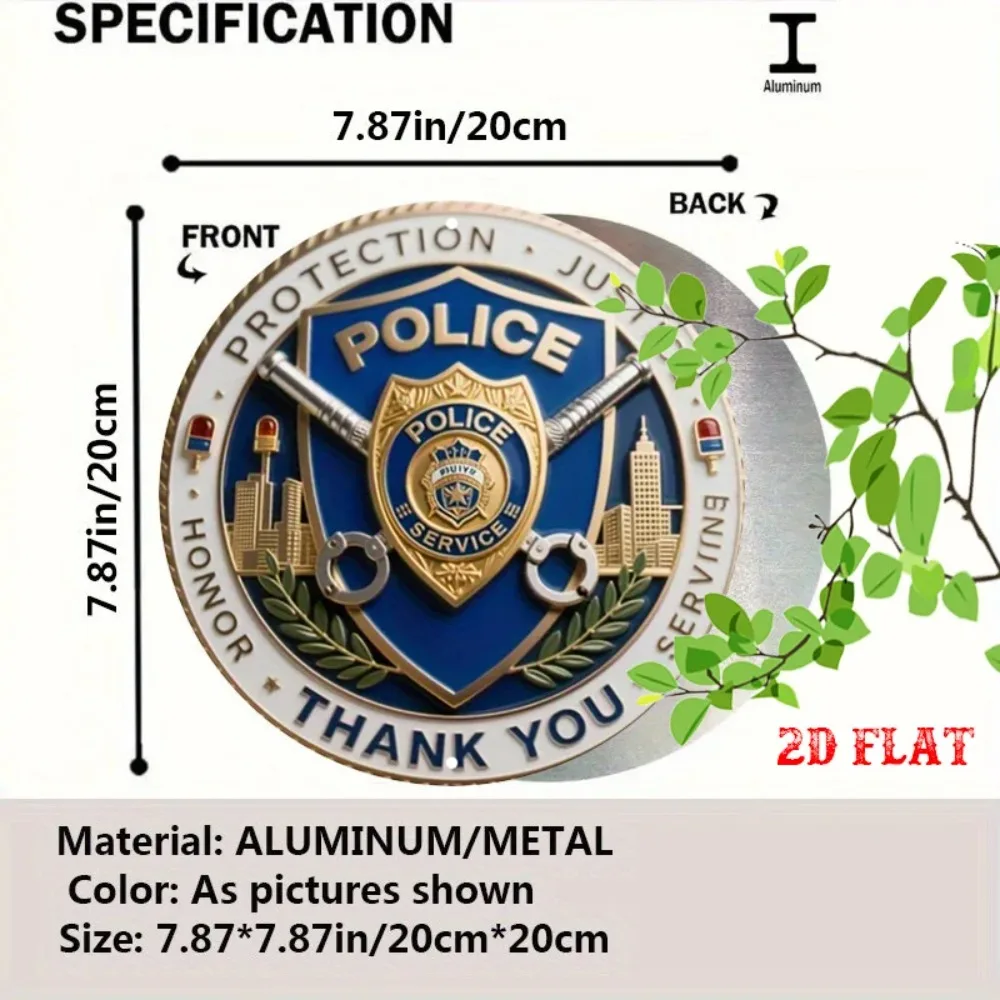 American Police Badge Metal Sign 7.87 Inch Round Sheriff Decor, Rustic Americana Wall Art for Home Garage Bar