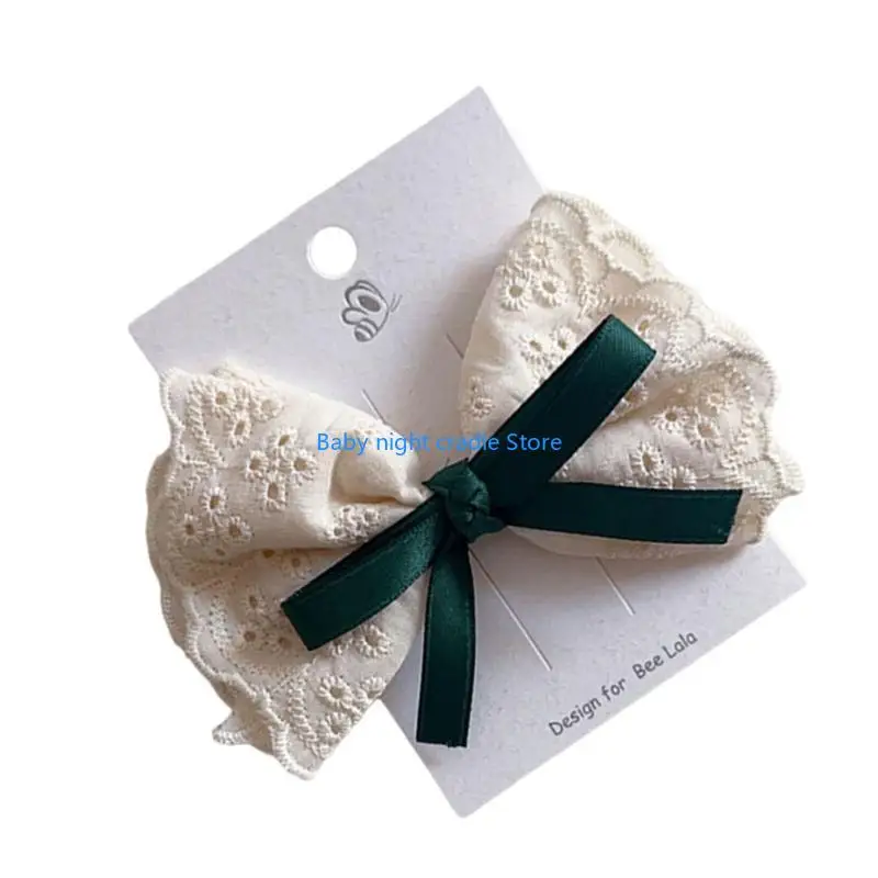 

J2FF Bowknot Headdress for Daily Wearing Party Embroidered Lace Headwear for Girl Infant Barrettes Hairpin Hair Accessories