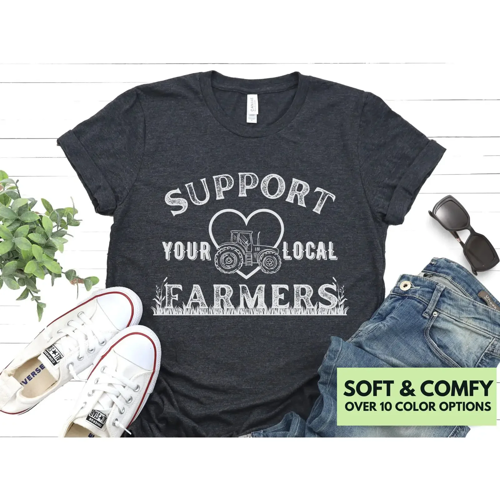 Support Your Local Farmers T Shirt Farm Life Tractor Country for Mom vintage Washed Stylish Breathable graphic Soft Stretched