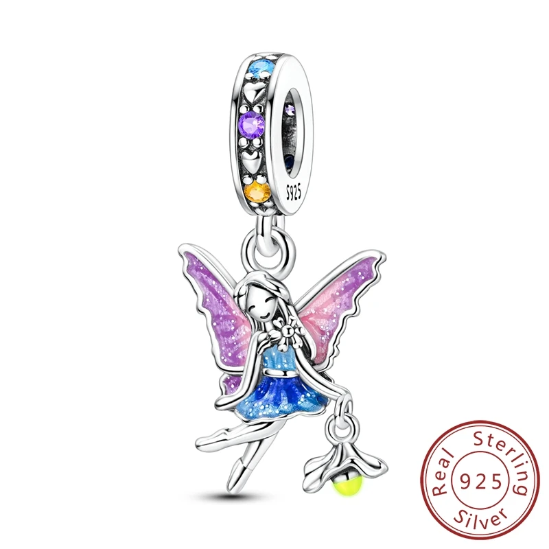 

925 Sterling Silver Elf Carrying Luminous Lamp Pendant Charms Jewellery Fit Original Bracelet Necklace For Women DIY Gift