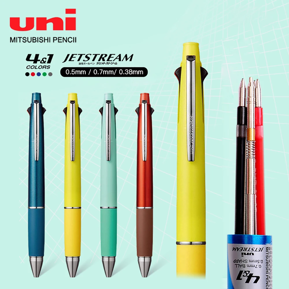 Japanese Stationery UNI JETSTREAM Multi-function Pen Four Color Ballpoint Pen+Pencil MSXE5-1000 Anti Fatigue Smooth 0.5/0.7mm