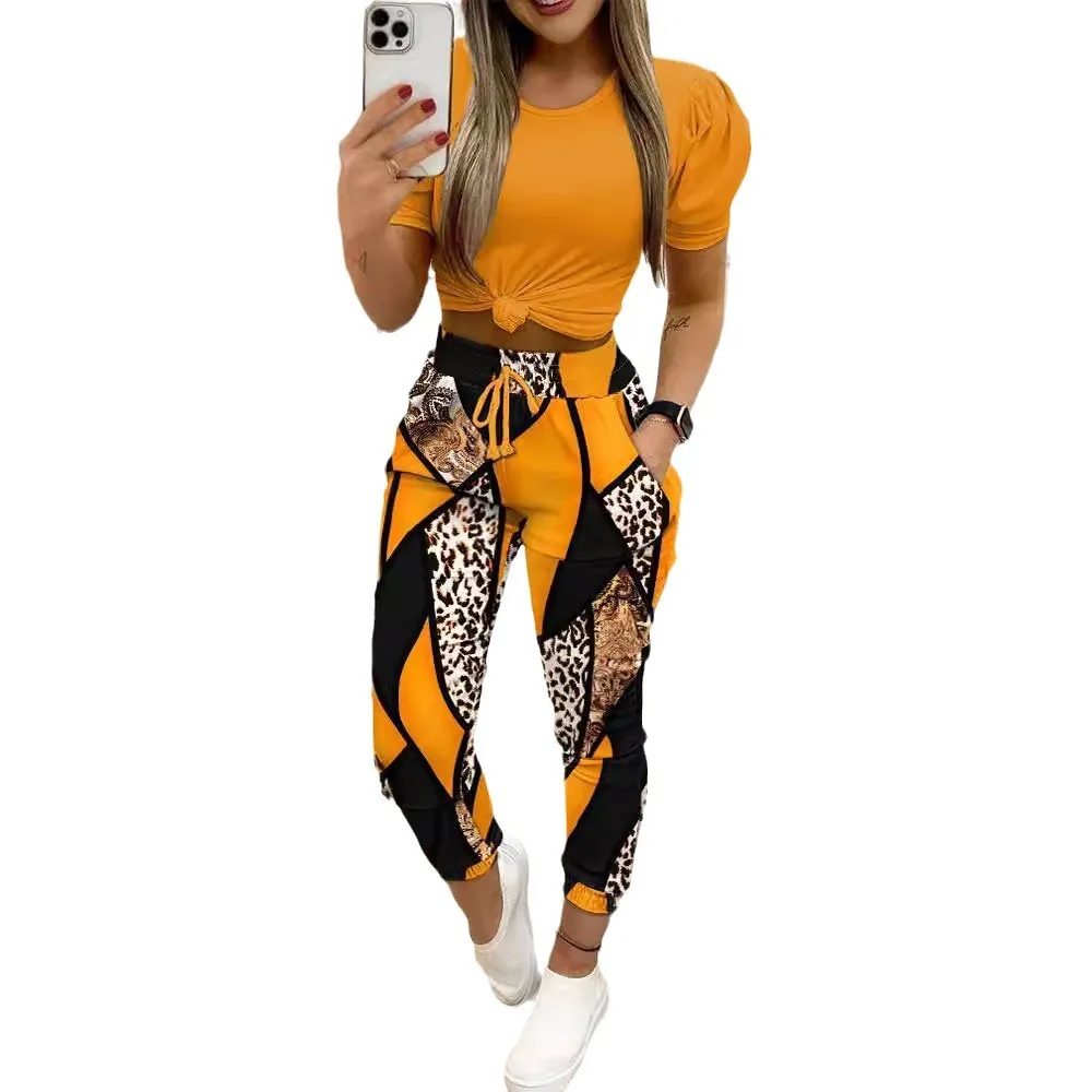 Pant Sets Women Two-piece Set Round Neck Printed Sleeveless T-shirt Wide Leg Pants Casual Novelty 2 Piece Sets Women Outfit