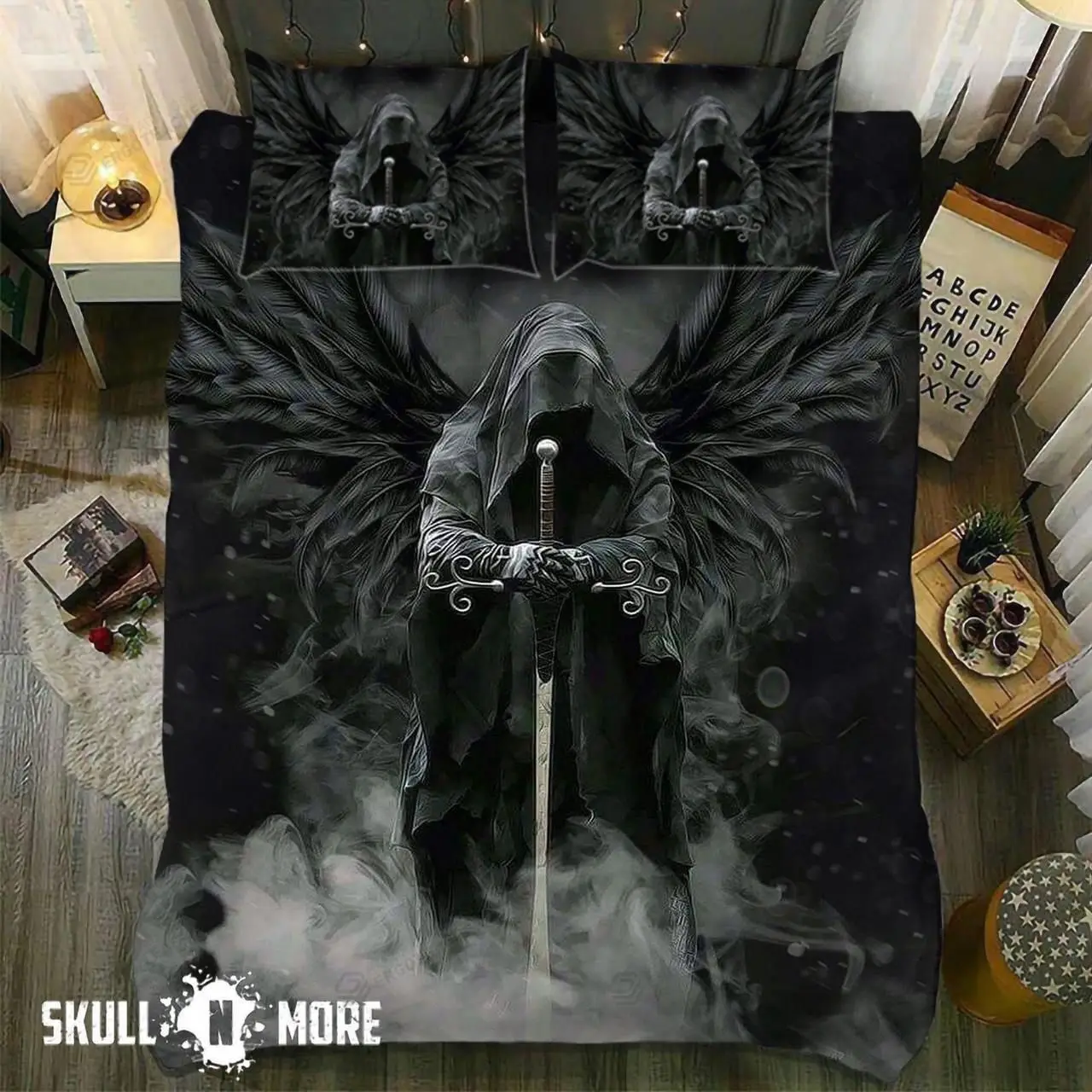 Skull Chevalier Duvet Cover Set King Size Horror Skeleton Bedding Set Day Of The Death Comforter Cover 2/3pcs For Boys Men Gifts