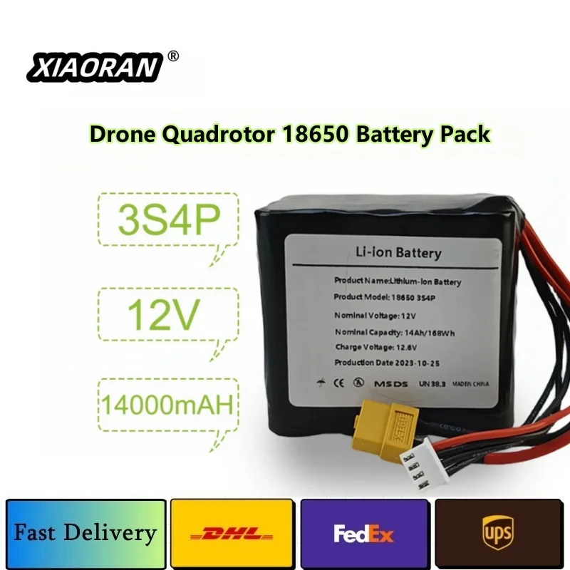 12V RC Airplane Drone Quadrotor 18650 Rechargeable Li-ion Battery 3S4P 14.0Ah Battery Pack For UAV RC Helicopter Aircraft Model