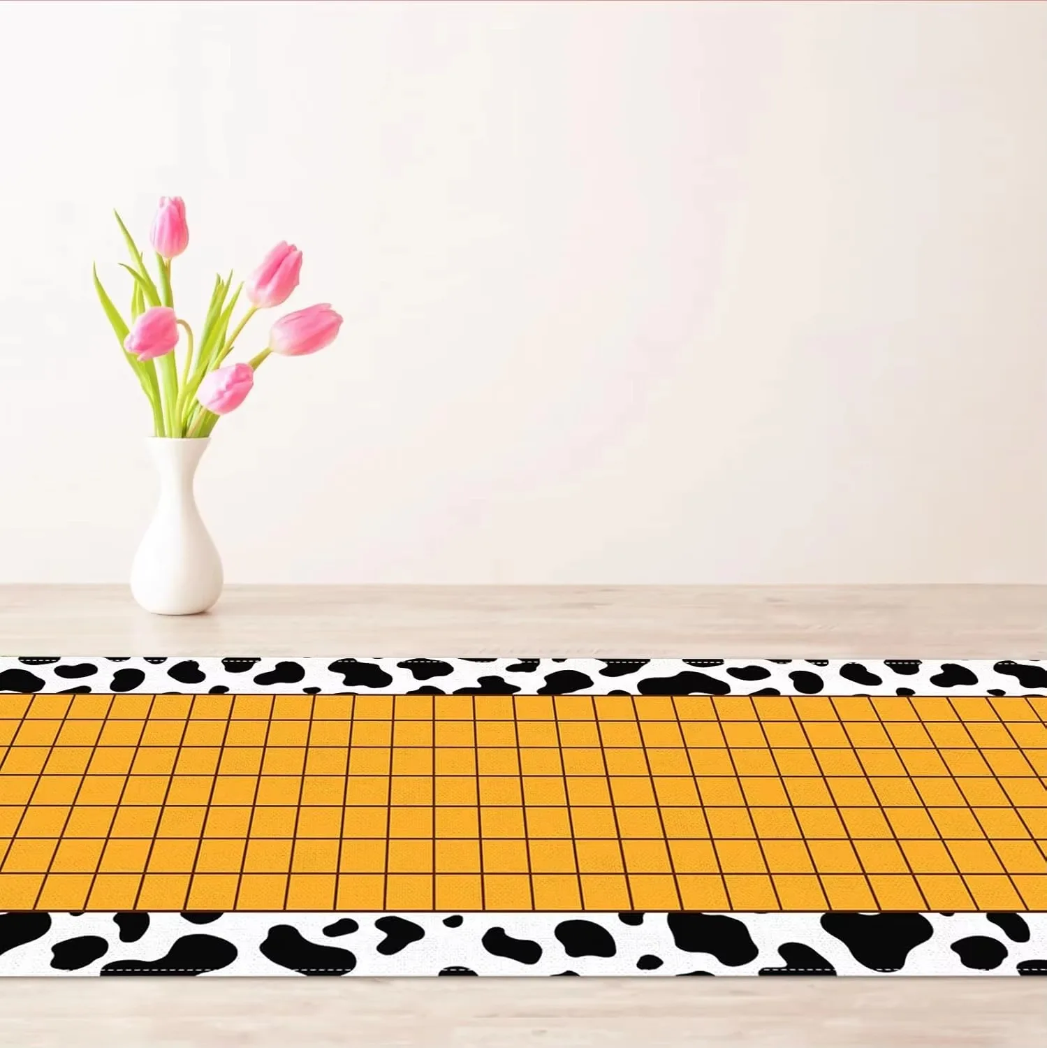 Cartoon Story Table Runner Story Birthday Themed Party Decoration Cow Pattern Printed Check Dining Room Home Kitchen Island Deco