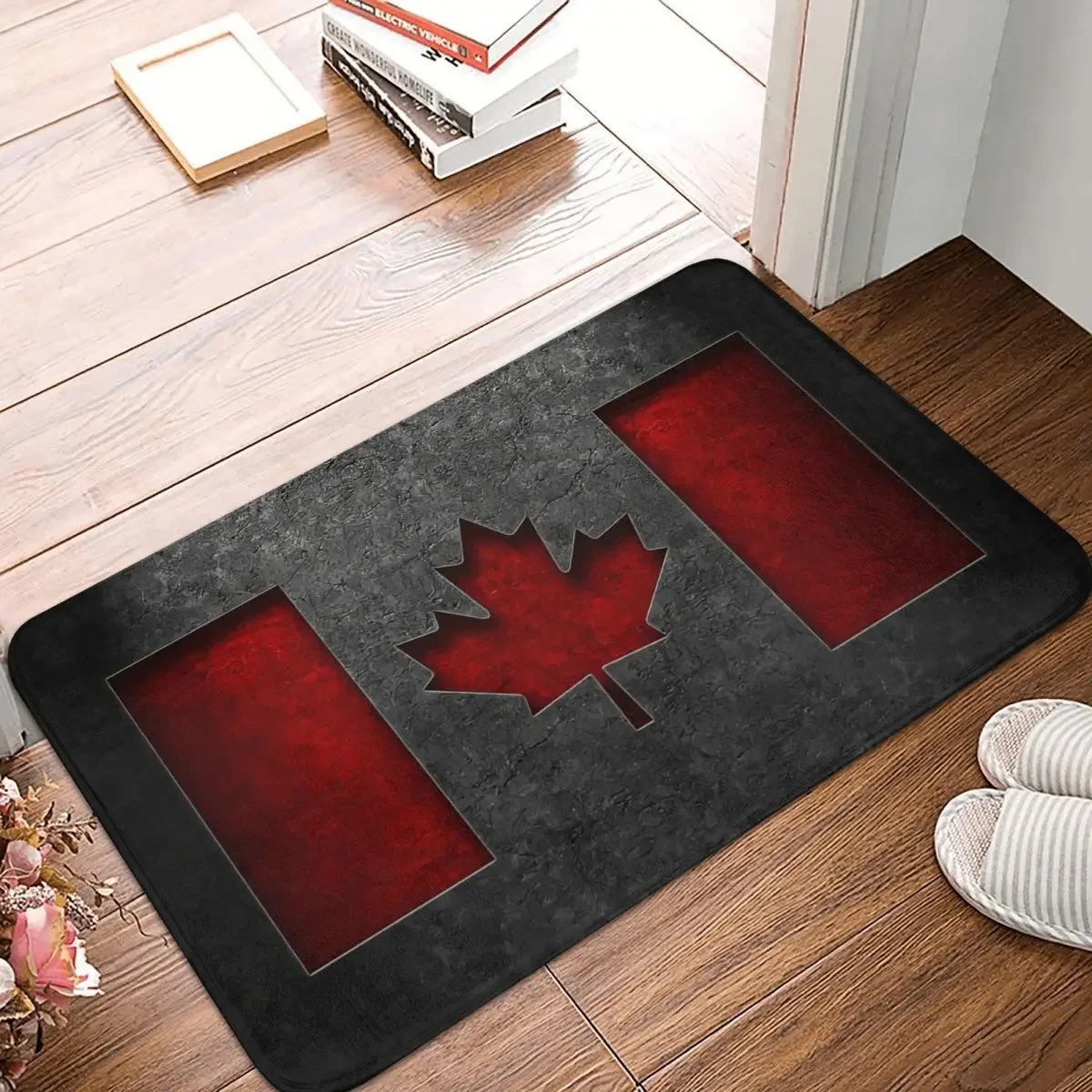 Retro Non-slip Rug Doormat Bath Mat Canadian Flag Stone Texture Hallway Carpet Indoor Decorative