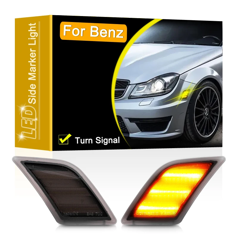 Smoked Lens Waterproof LED Side Fender Marker Lamp Amber Turn Signal Light For Benz W204 C300 C350 C63AMG R230 SL-Class SL65AMG