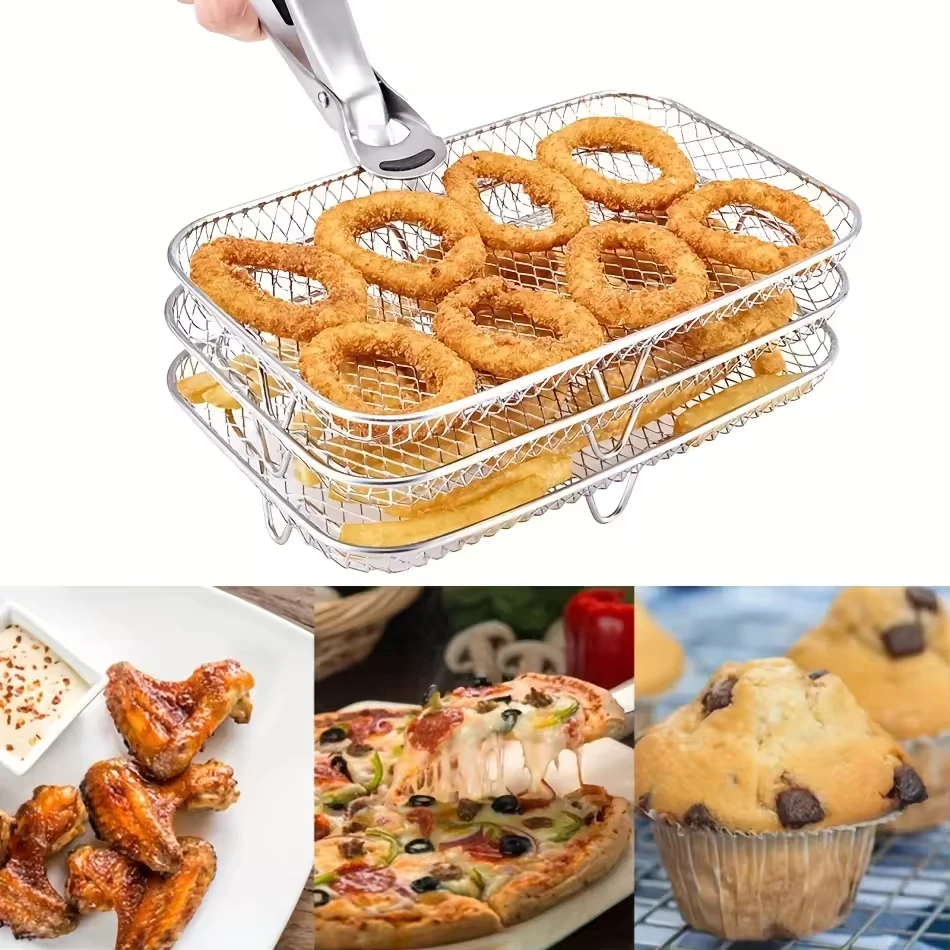 Air Fryer Rack Stapelbar Multi-Schicht Edelstahl Dörr Rack Air Fryer Korb Tablett Für Küche Zubehör Werkzeuge