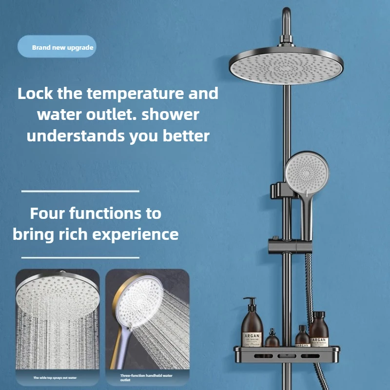 Thermostatic Rain Shower Digital Display Mixer with Bathtub Faucet Smart Shower with Shelf Bathroom Temperature Control