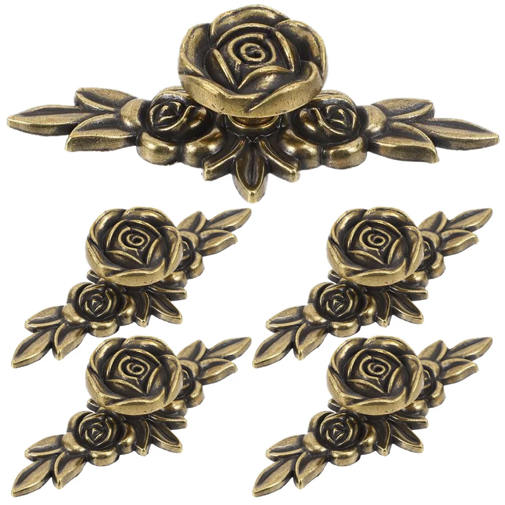 

5Pcs Rose Flower Cabinet Knobs Vintage Decorative Cupboard Drawer Handles Kitchen Pulls Hardware Cabinet Knobs