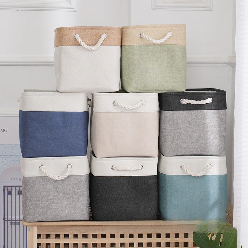 New Linen Fabric Storage Basket Large Capacity Household Square Dirty Clothes Basket Organizing Storage Basket