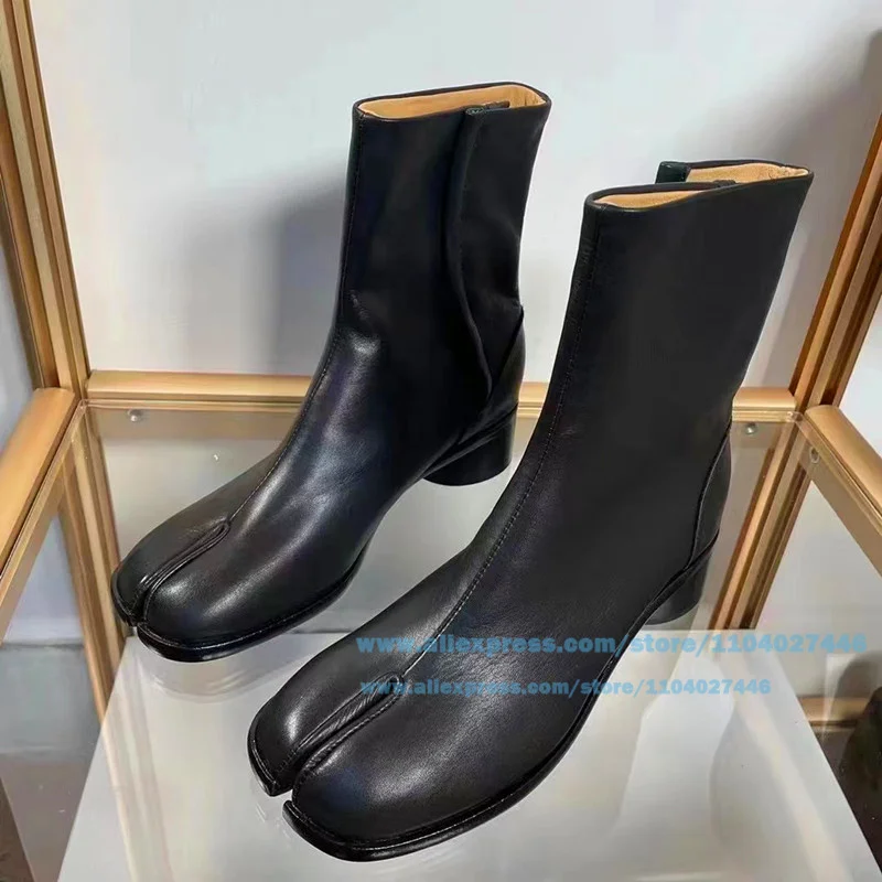 Botas Tabi con punta dividida para hombre, botines informales de tacón bajo, estilo clásico de diseñador, zapatos hechos a mano de marca de lujo