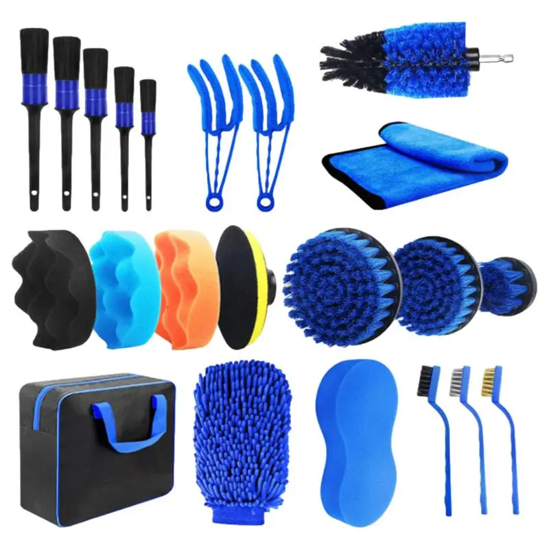 

22pcs Car Wash Cleaning Tools Kit 5 Car Detailing Brushes With Storage Bag Car Wash Kit For Cleaning Wheels Dashboard Leather