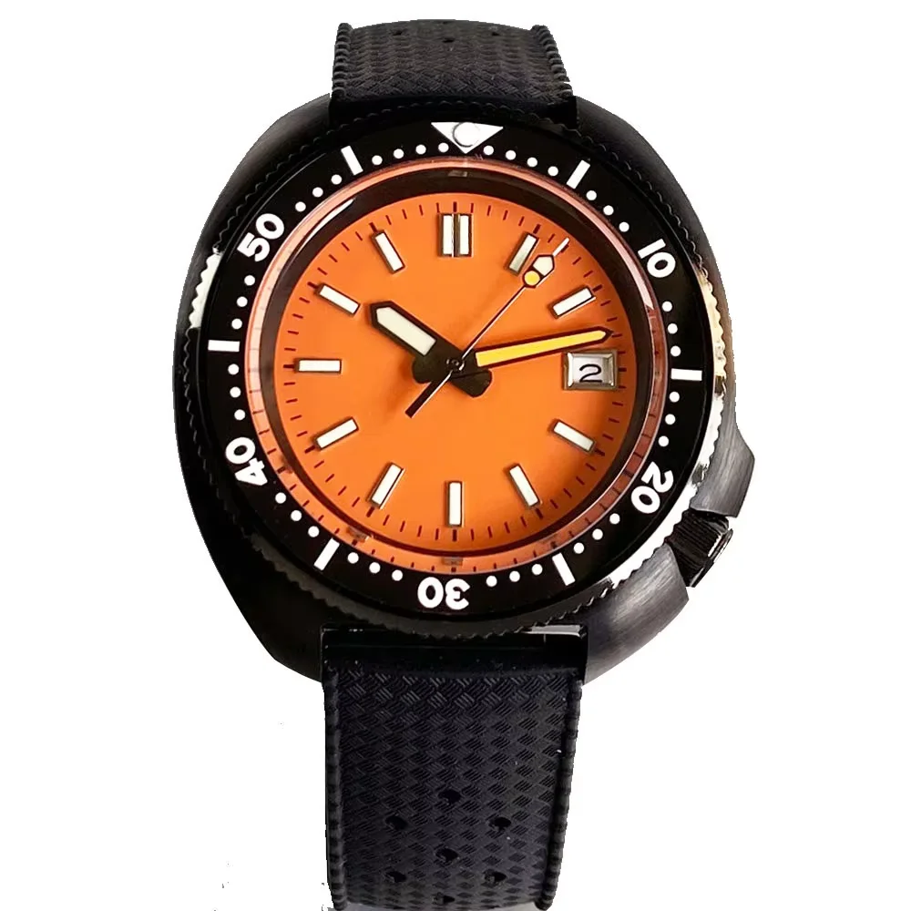 

Tandorio 44 мм Черный PVD 6105 Мужские часы Корпус Оранжевый сапфировое стекло C3 Lume Стрелки 200 м Водонепроницаемые автоматические часы NH35A