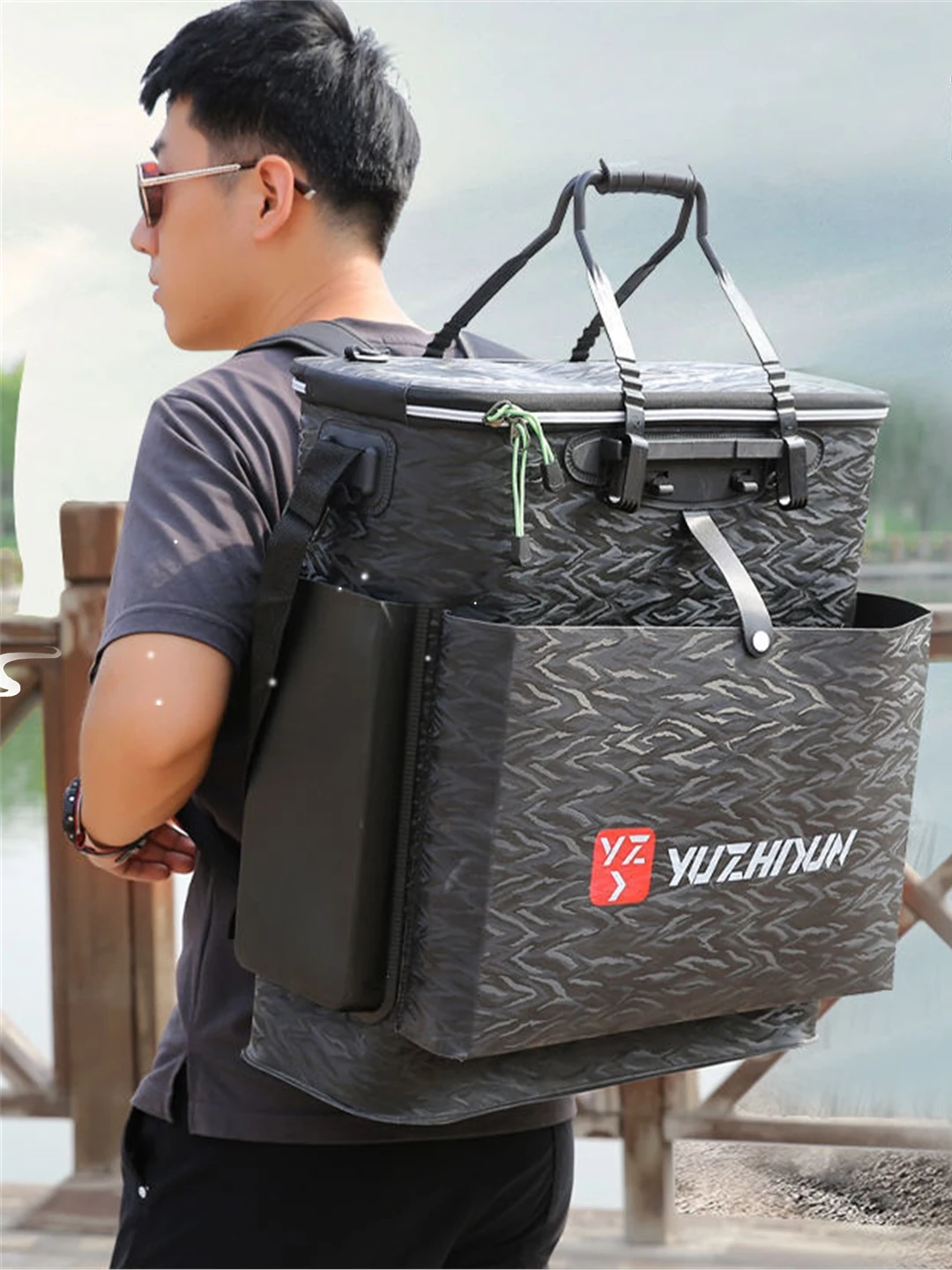 厚手釣り用バックパック-ダブルショルダー-防水-新型-フィッシュボックス一体成型-フィッシュバケット-ワンピースフィッシング