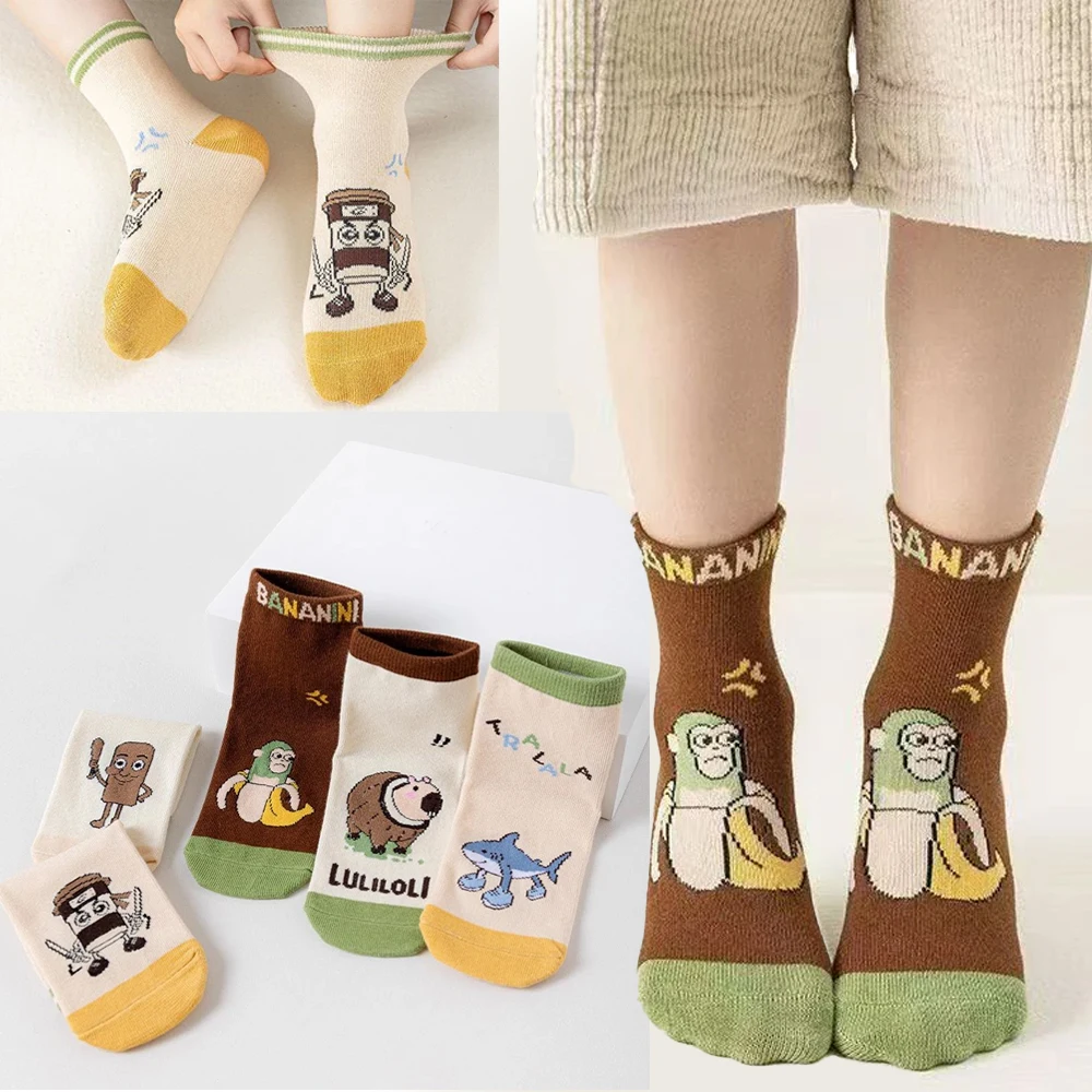 

5pcs Set Italian Brainrot Tung Tung Tung Sahur Socks Cartoon kawaii Cappuccino Assassino Boy Girls Cotton Socks Birthday Gifts