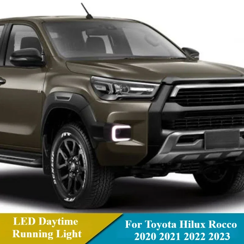 Car LED Daytime Running Light Yellow Dynamic Turn Signal DRL 12V Daylight Fog Lamp Modified For Toyota Hilux 2020 2021 2022 2023