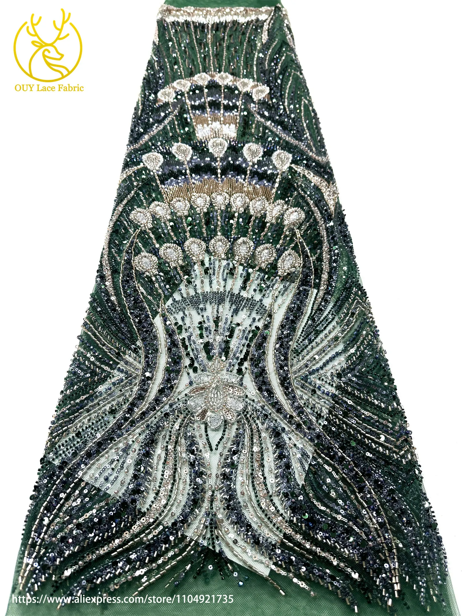 Fine African Handmade Heavy Beaded Lace Fabric 2025 High Quality French Nigerian Sequins Tulle Mesh Lace Fabric Party Dresses