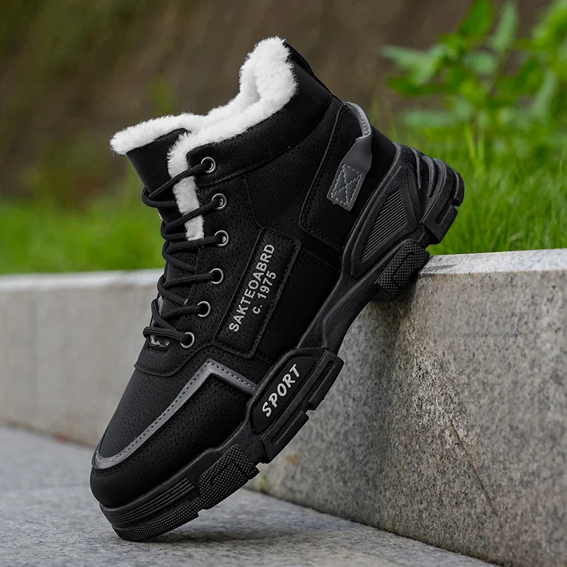 Новые зимние высокие мужские зимние ботинки — утолщенная теплая, минималистичный комфорт, повседневная и стильная зимняя спортивная обувь для улицы