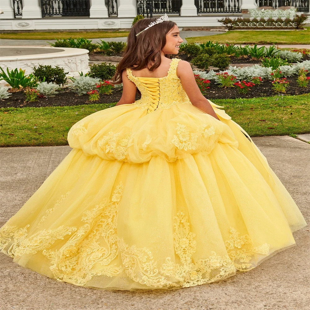 Yellow Photo Flower Girl Dress Sparkling Fluffy Junior Bridesmaid Gown Birthday Dress Sacrament Custom Banquet Celebration