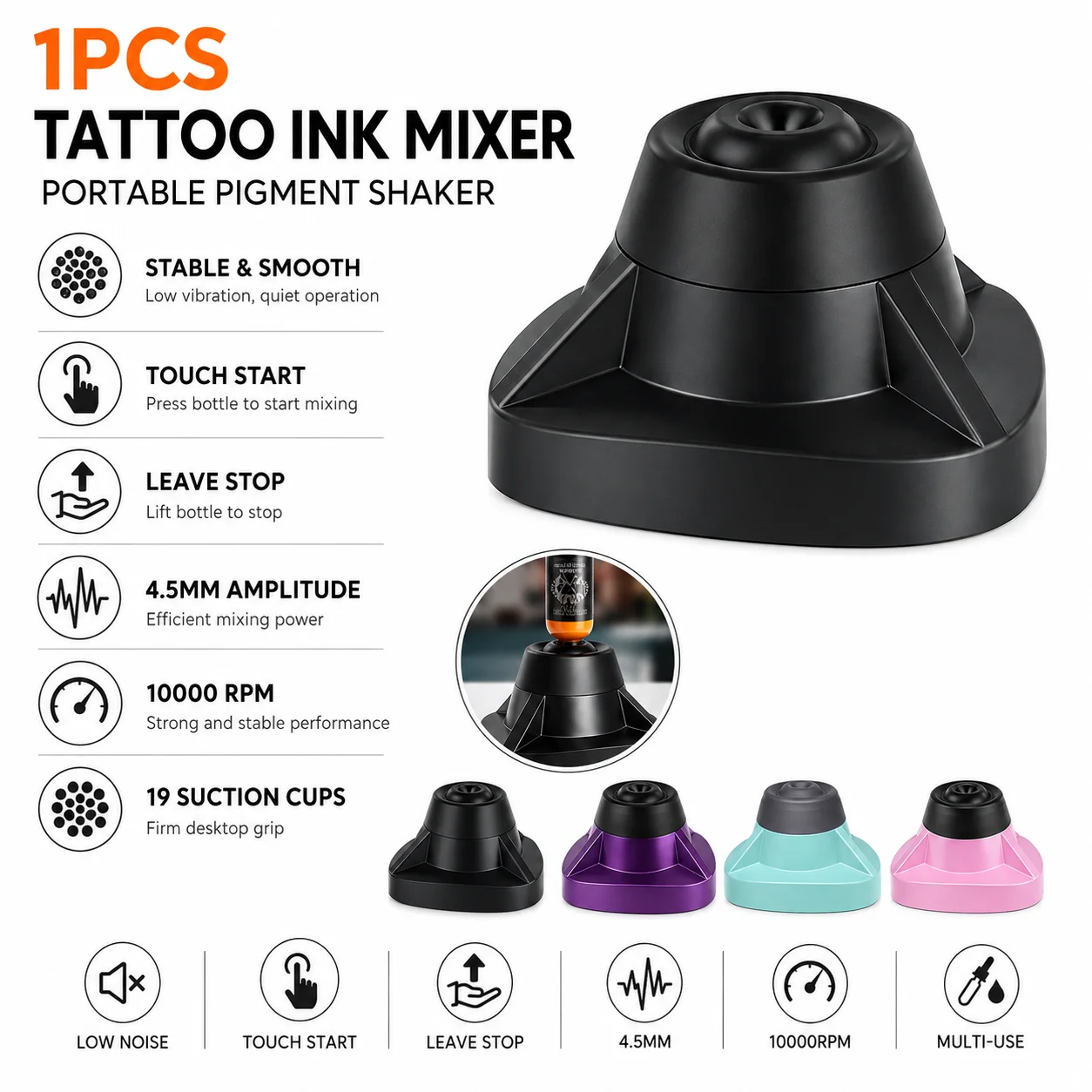 Tattoo Ink Mixer Machine Portable Pigment Shaker Low Noise 10000RPM Magnetic Ink Cup Mixer for Tattoo Artists
