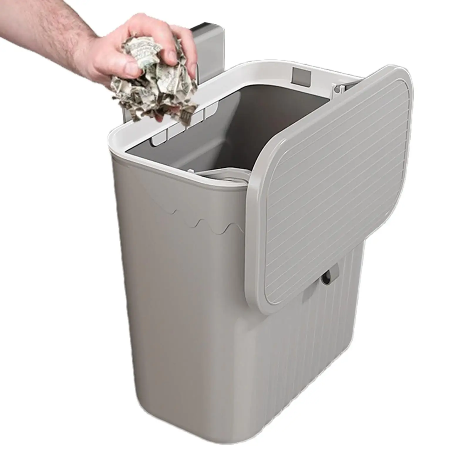 Kitchen Wastebasket Hanging Trash Can With Lid Wall-Mounted Garbage Bin Hangable Rubbish mount Basket No Punch Household Can