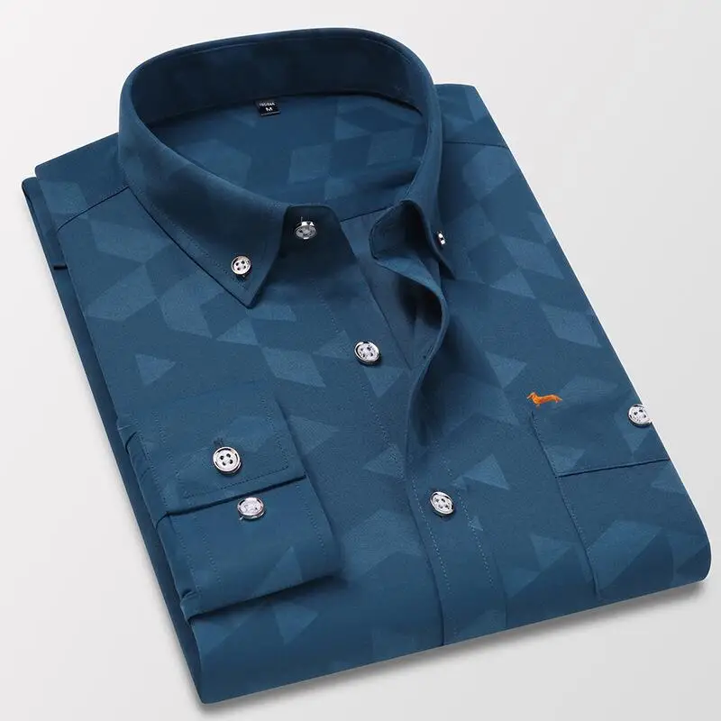 New Spring Men Business Long Sleeve Blouse Harmont Turn Down Collar Blaine Blouses Embroidery Slim Fit Shirts