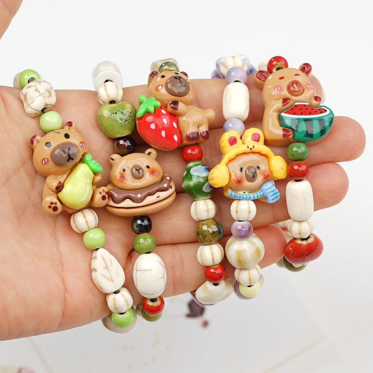 

Jingdezhen hot ceramic hand string lovely fresh capibara bear jewelry bide braid bracelet sweet
