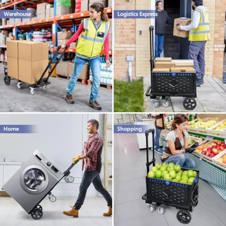 شاحنة يدوية قابلة للتحويل 4 في 1 مع صندوق قابل للطي للتخزين الثقيل والنقل بسعة 600 رطل مع مقبض قابل للتعديل #6