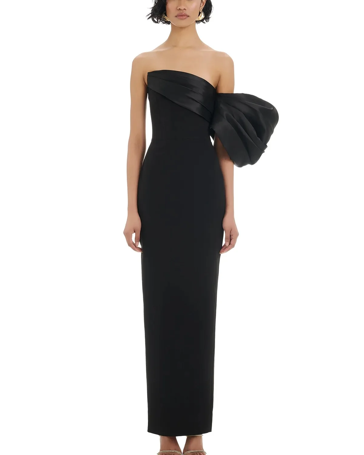 

Customized Modern Strapless One Shoulder Evening Dresses Graceful Back Slit Jersey Pleats Black Robe de soirée Vestido De Festa