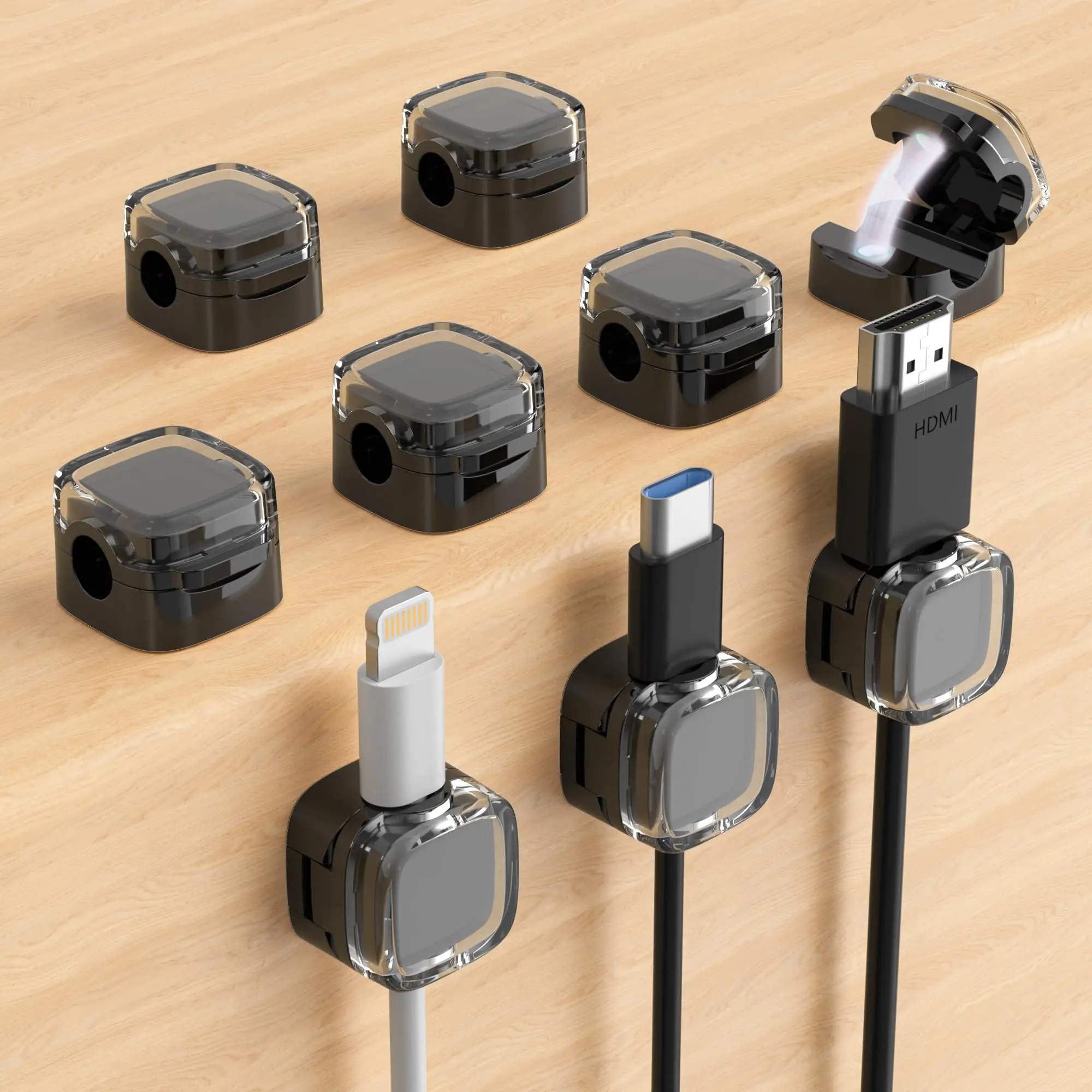 6pcs Magnetic Cable Management Clips Multi-Colored Data Cable Cord Organizer Desk & Wall Mounted Hooks For Phone Data & Charger