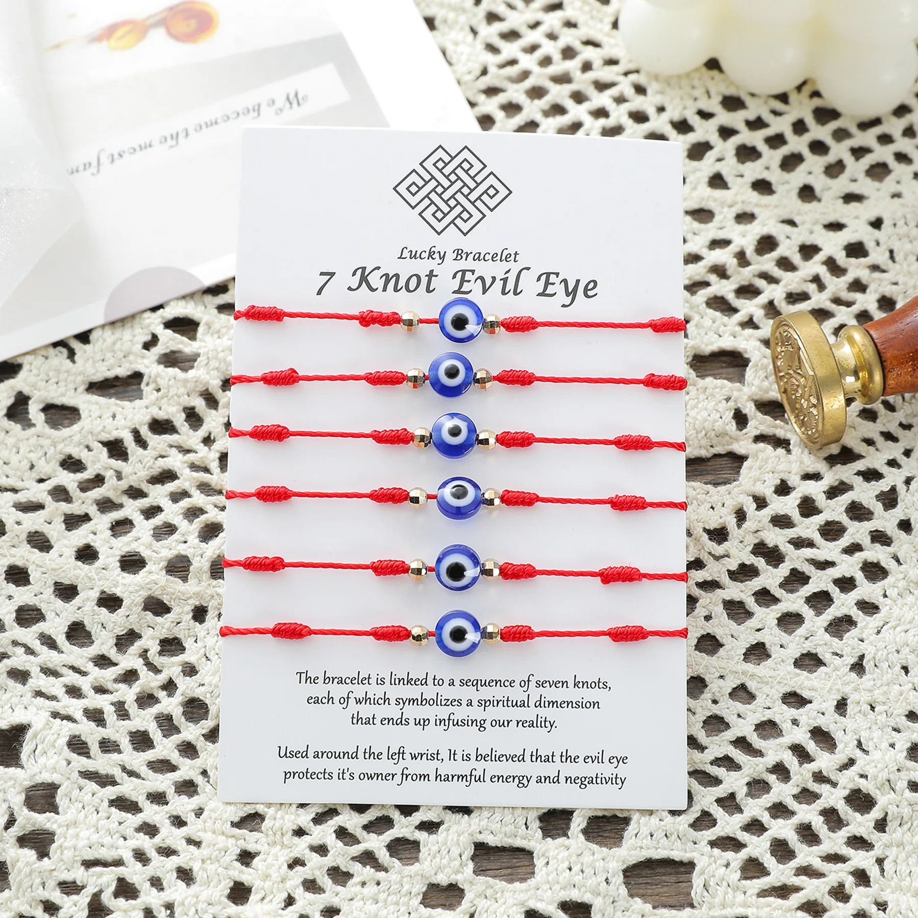 New Simple And Versatile 7-knot Lucky Red Rope Card Woven Handrope 6-piece Set Jewelry Hot Sale