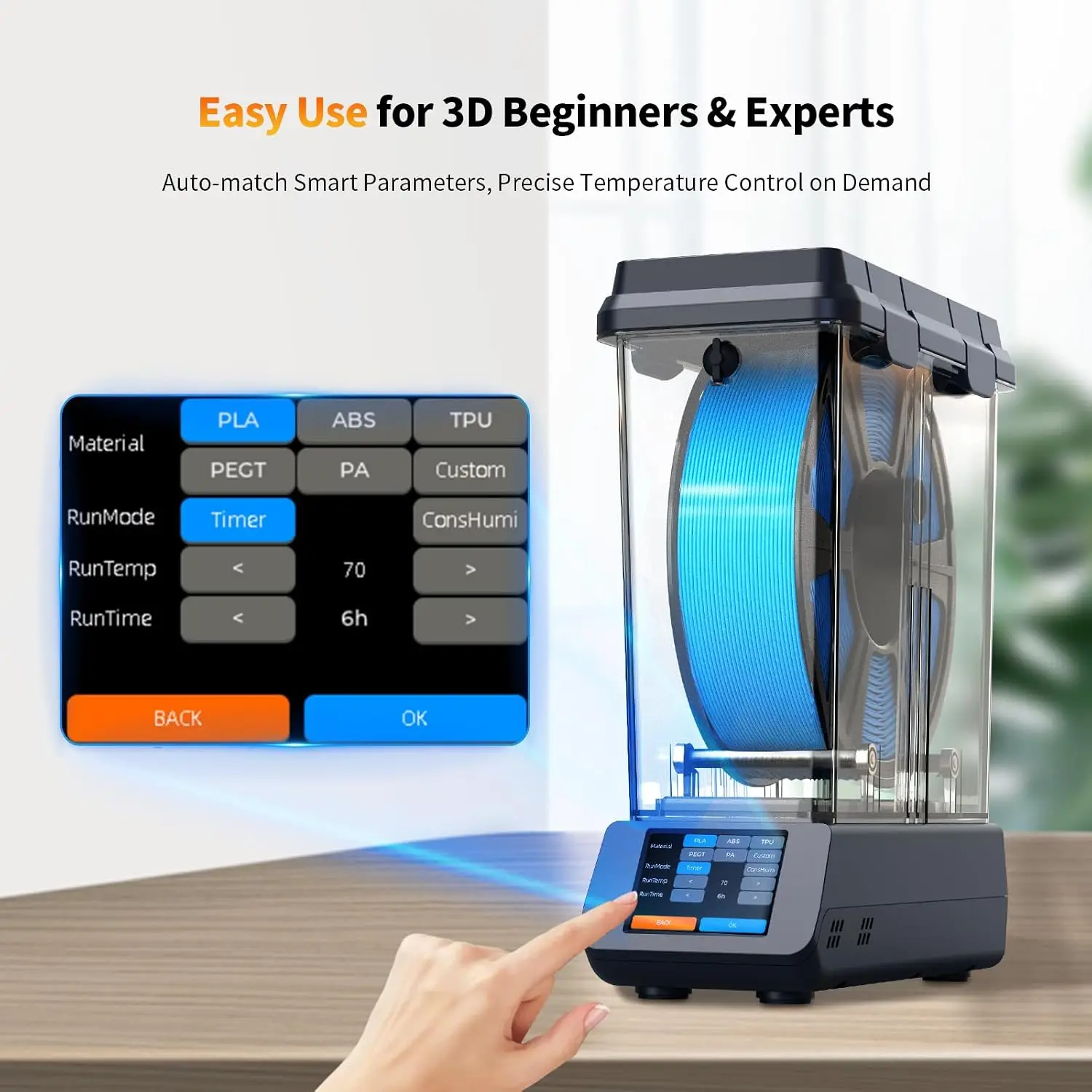 D1 3D Printer Filament Dryer Box, 30C-90C High-Temp Heated Dehydrator, Touch Control, Airtight Storage For 1.75mm/2.85mm PLA