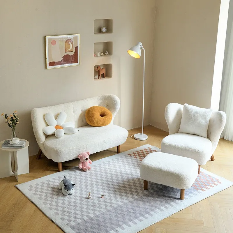 Scandinavian Single Sofa Chair Lamb Wool Plush Living Room Leisure Chair Designer White Simple Light Luxury Bedroom Lazy Chair