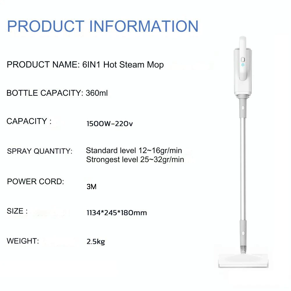 370ml Household Multifunctional 1500W Sterilization And Mite Removal Steam Cleaner Electric Steam Mop 220V EU Plug