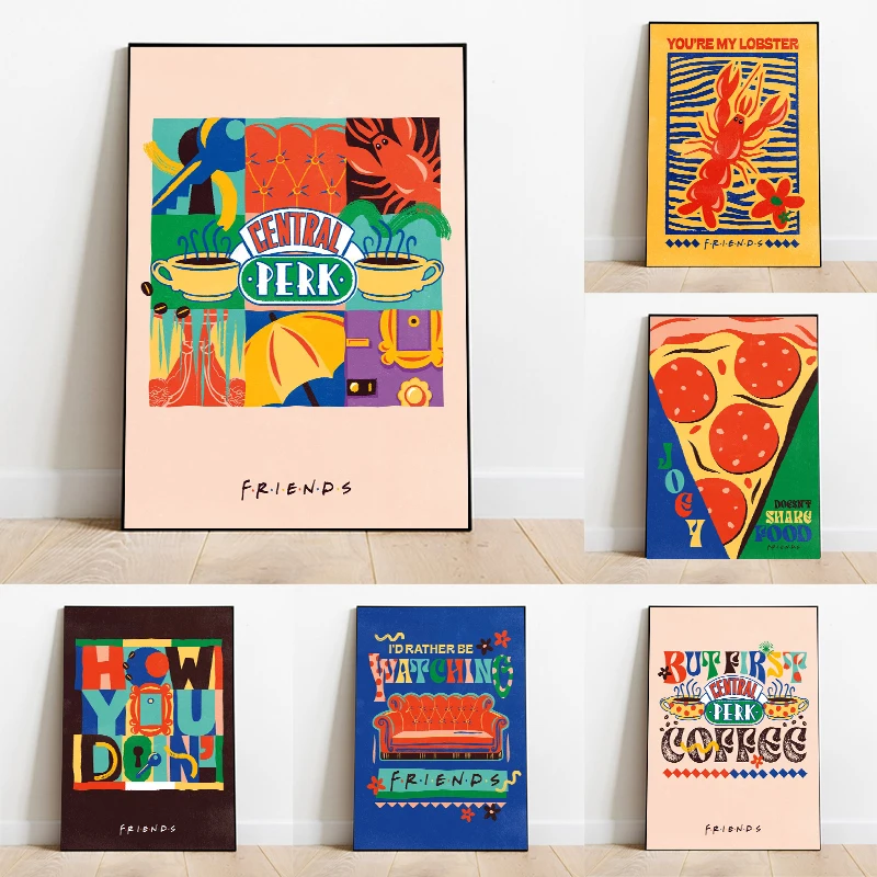 1 pièce, Affiche murale sans cadre, style dessin animé, thème série TV Friends, impression vintage, café Central Perk, toile décorative, image pour café