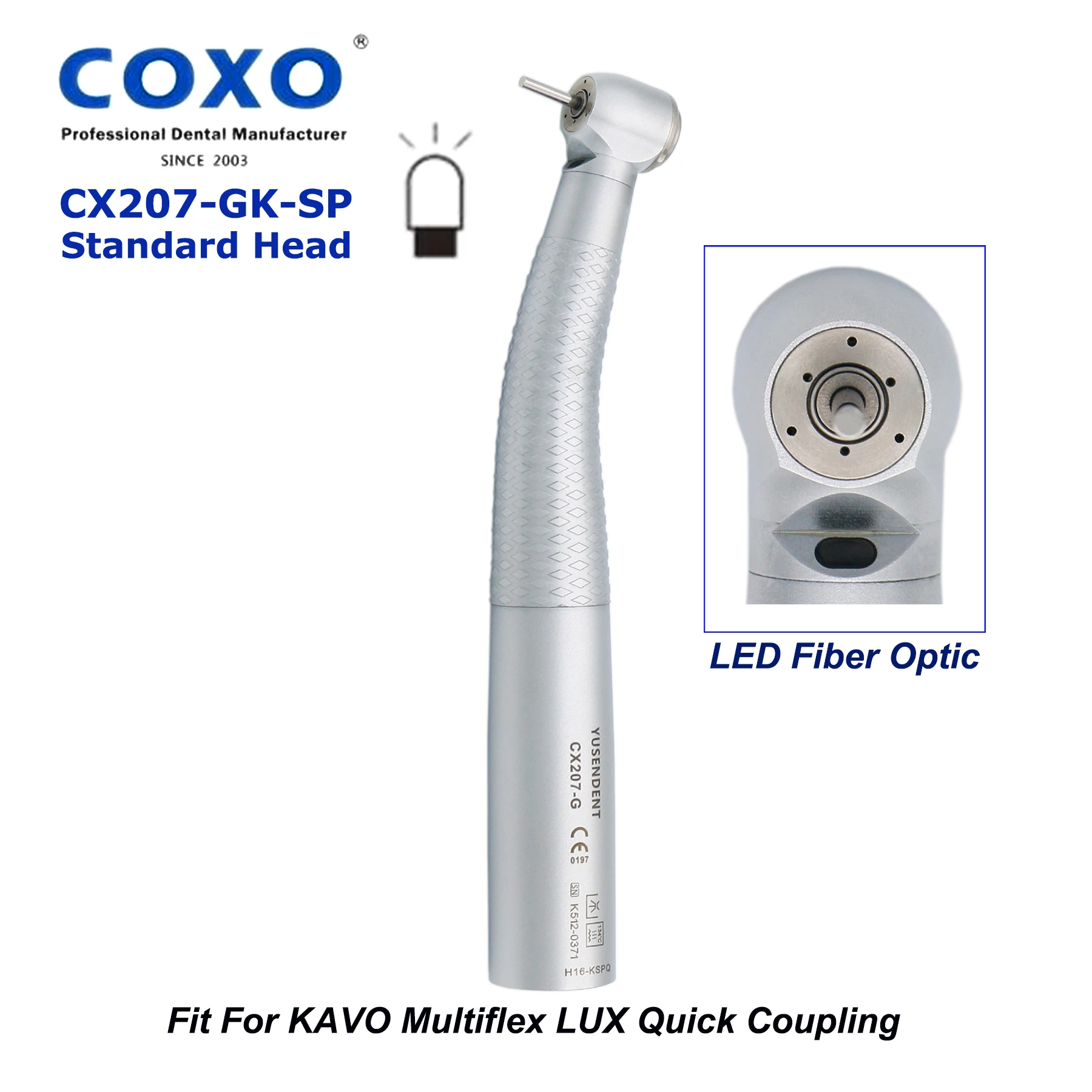 

COXO YUSENDENT Dental Fiber Optic LED High Speed Air Turbine Standard Head Handpiece Fit KaVo Multiflex LUX Coupling 6Pin