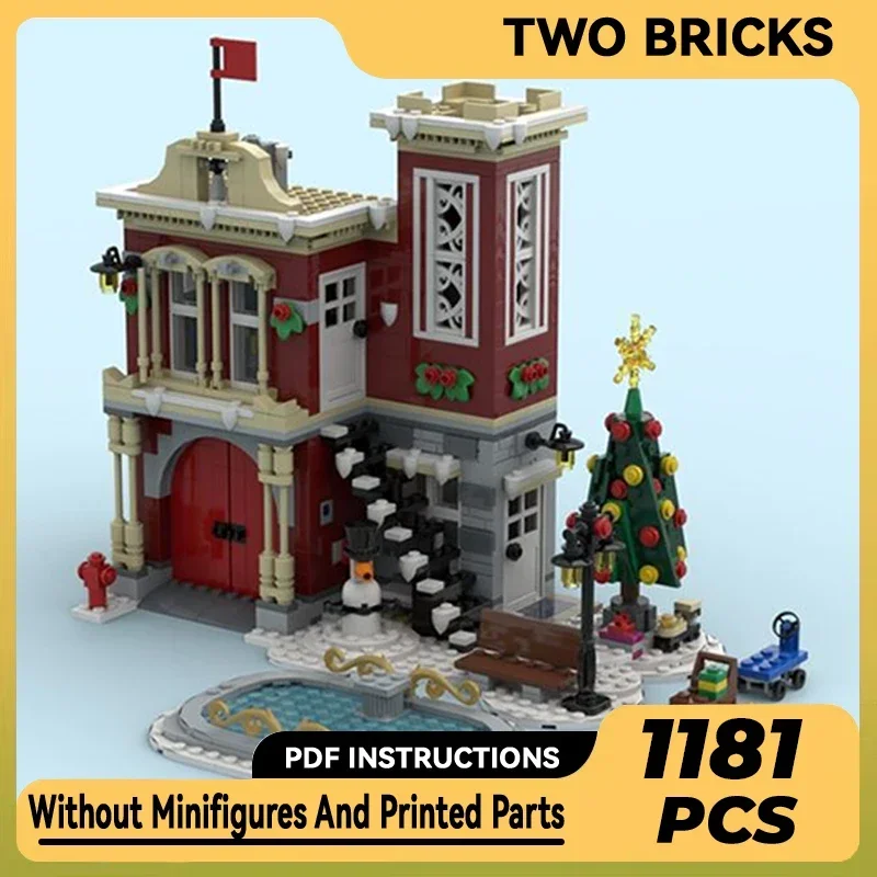 

Street View Model Moc Building Bricks Winter Village Fire Station Technology Modular Blocks Gift Christmas Toys DIY Set Assembly