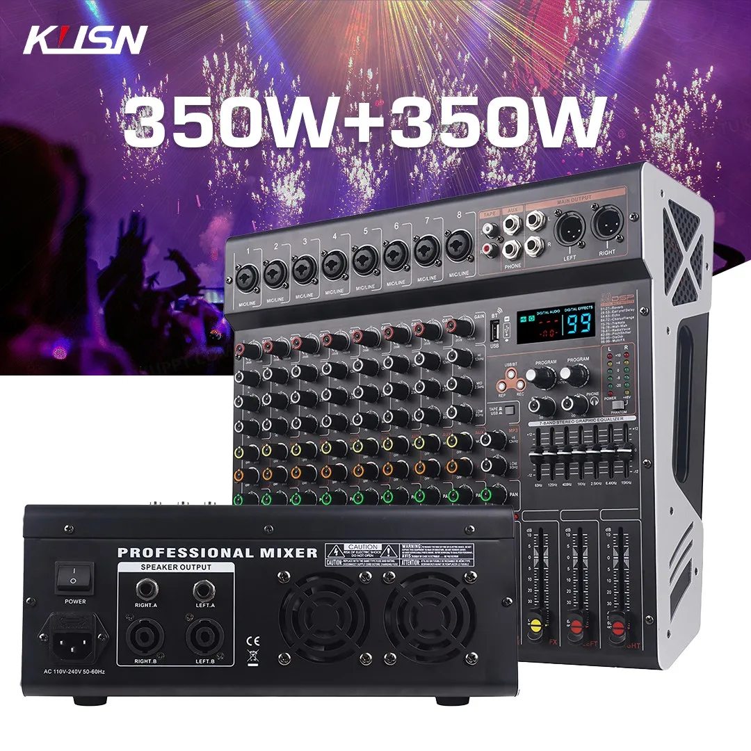 8 Channel 99 DSP Amplifier Mixer Digital Professional Powered Audio Mixing Console Soundcraft Sound Mixer with Bluetooth USB
