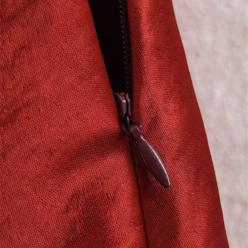 Damska spódnica Nine Zar, codzienna, z koronkowym wykończeniem, z jedwabnej satyny, z blokami kolorów, z wysokim stanem, o prostym kroju, w stylu europejskim.