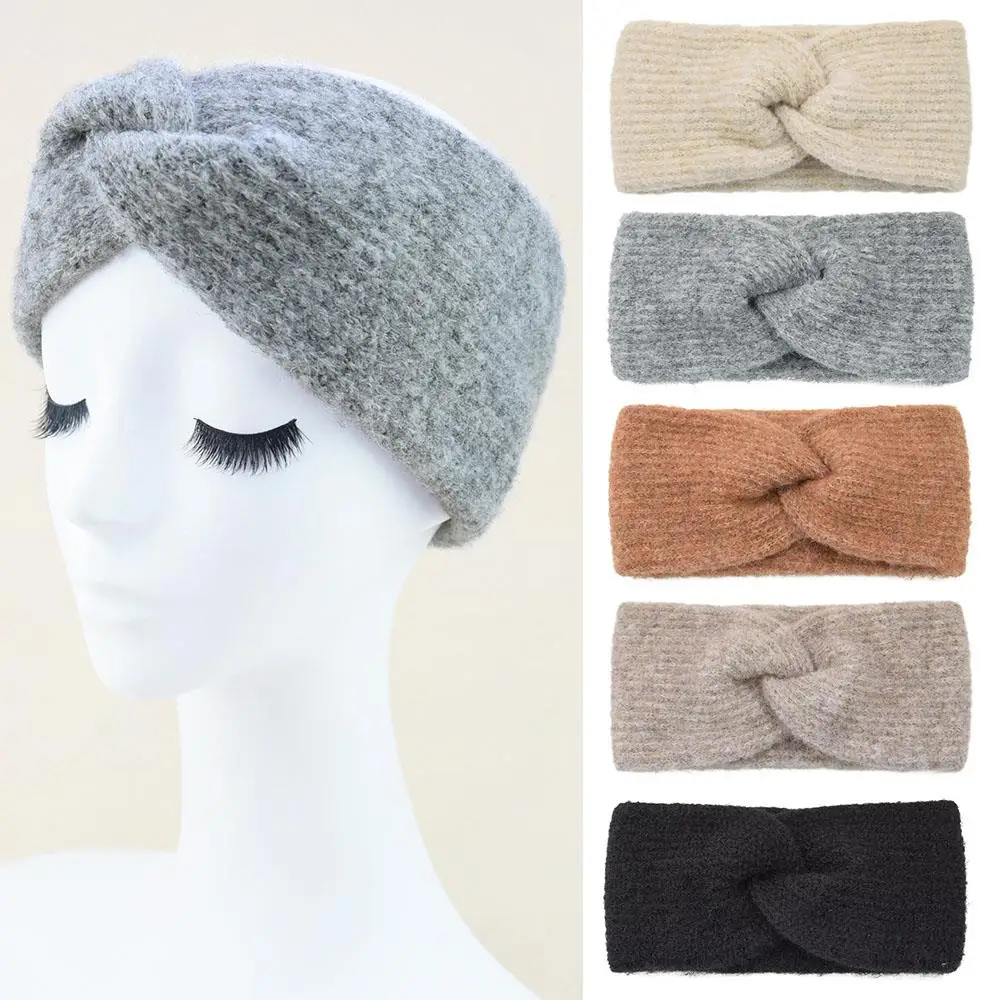 Nowa wełniana dzianina krzyż szerokie opaski na głowę zimowy ocieplacz na uszy miękki elastyczny moherowy Headwrap Turban dla kobiet dziewczyna akcesoria do włosów