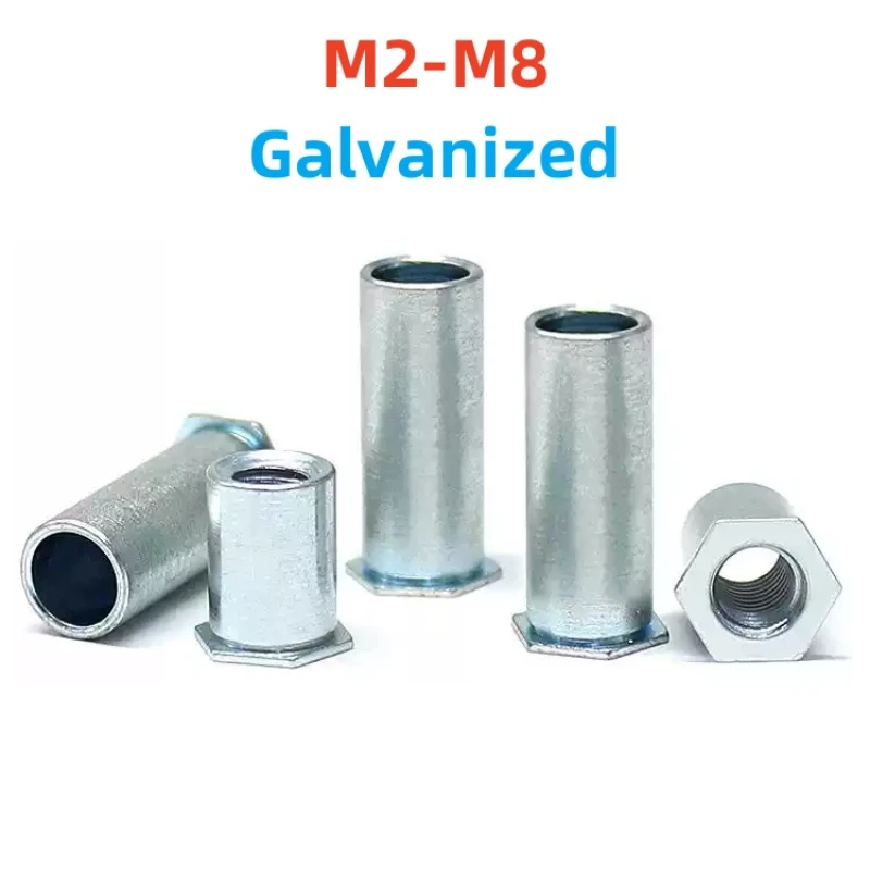Perno de remache Hexagonal con orificio pasante de acero al carbono galvanizado, tuerca de remache M2 M2.5 M3 M4 M5 M6 M8, perno de separación autoadhesivo