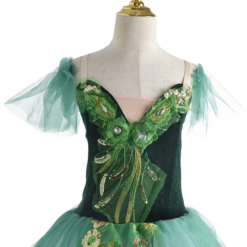 2024 Green Romantic Ballet tutu Dress for adult Professional competition Giselle Ballerina Women costume Ballet Long skirt