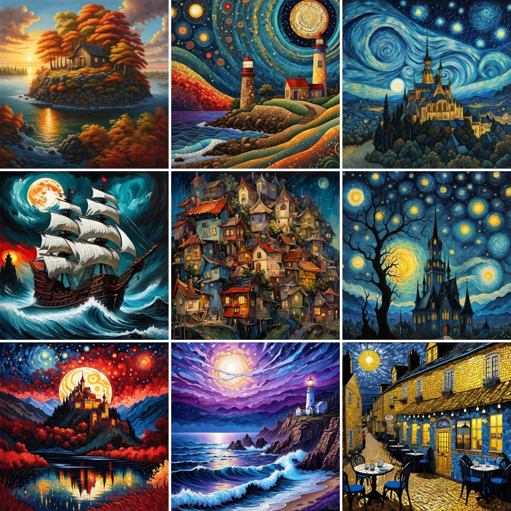 Landscape Fantasy Moon Night Cross-Stitch Complete Kit DIY Embroidery Hobby Handicraft Craft Painting Floss For Adults Wholesale