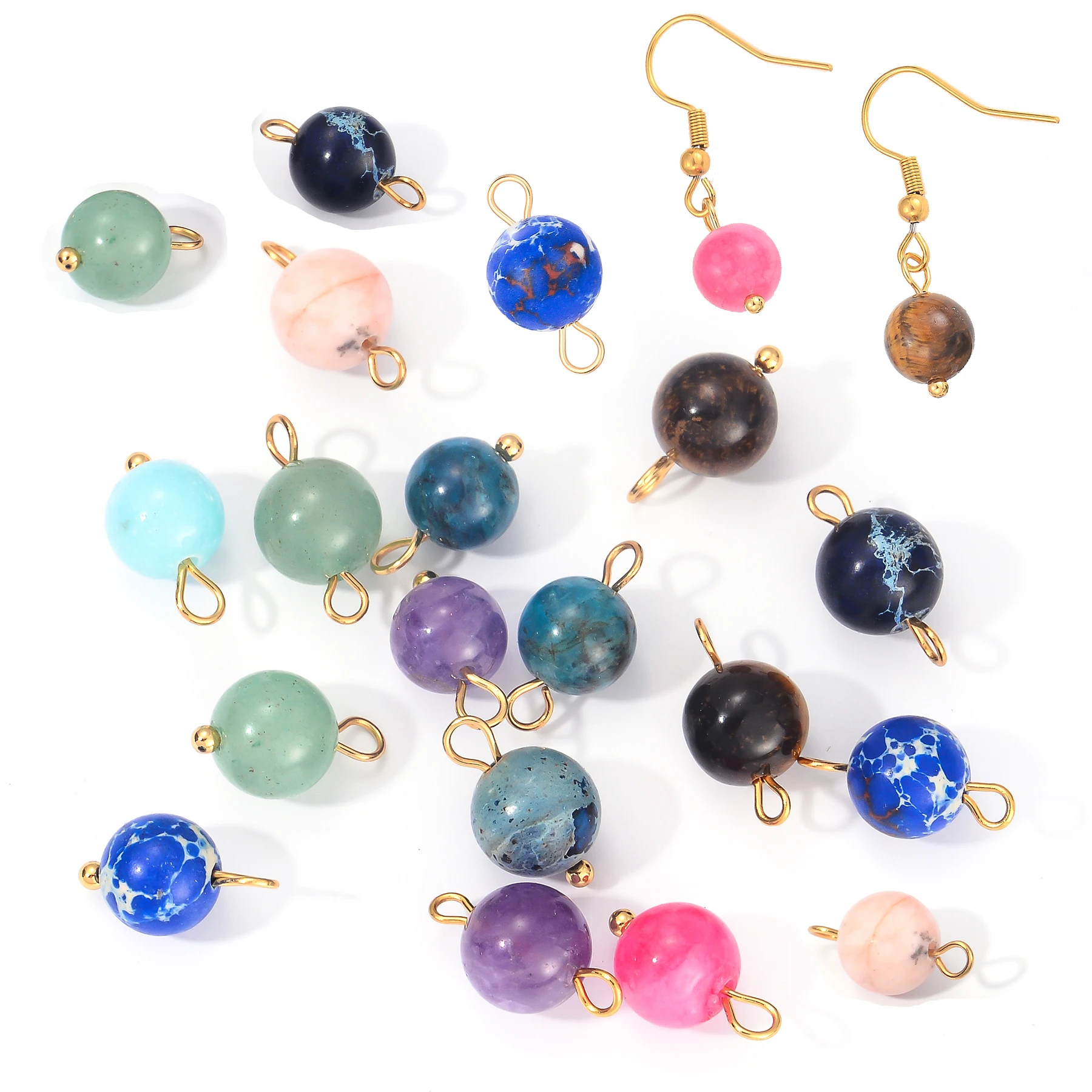 

20Pcs/lot Wholesale Fashion Handmade Making Necklace Earrings Jewelry DIY Accessories Round Natural Stone Connectors Pendant