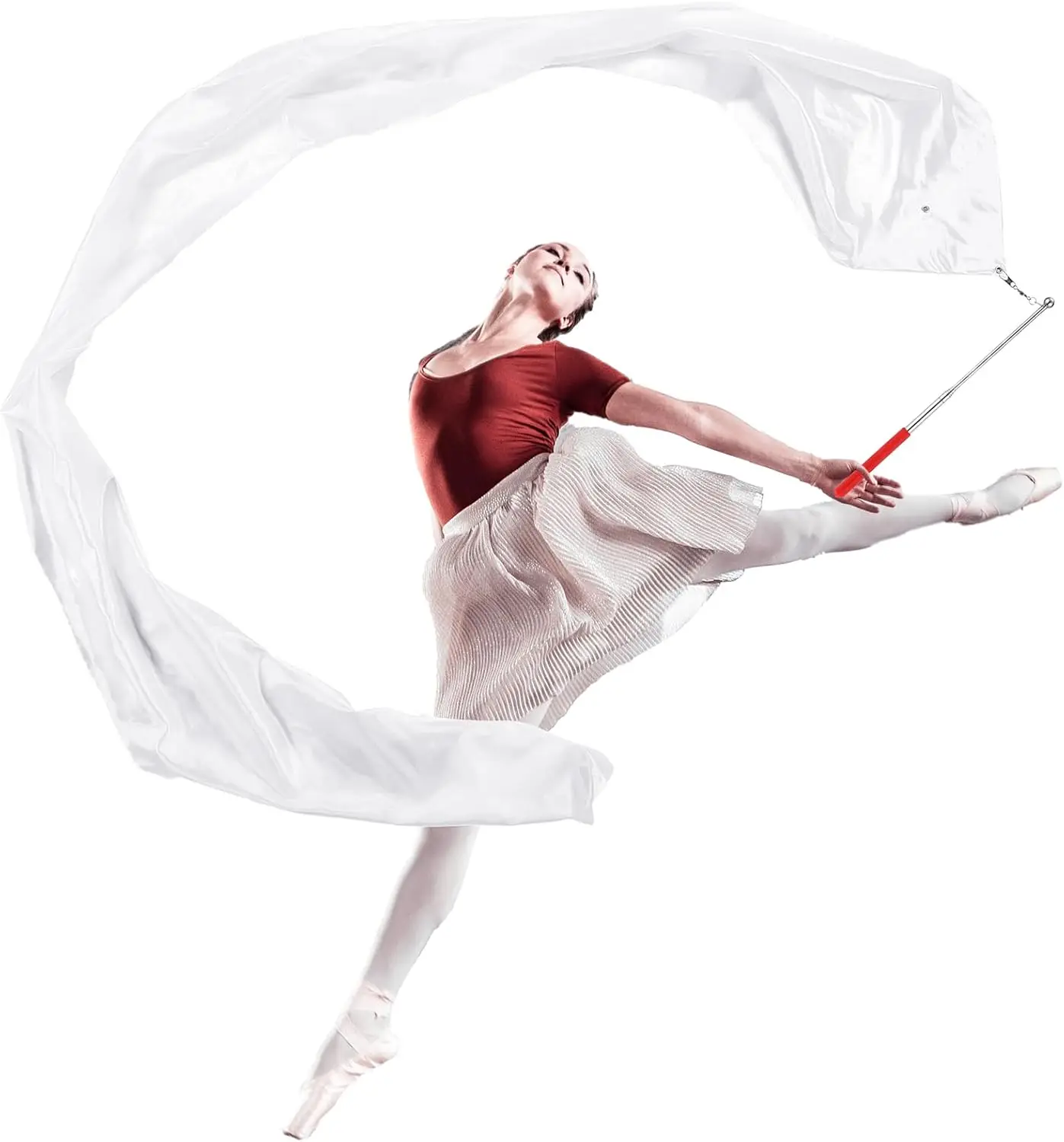 Streamer de baile de 98 "con varilla escalable, cinta de baile de gimnasia, bandera giratoria artística, pancarta de adorno de adoración de la Iglesia para bailarina